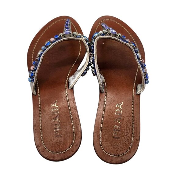 Prada Crystal Embellished Thong Sandal 36.5 Flip Flop Gem Rhinestone Bling - Picture 4 of 9